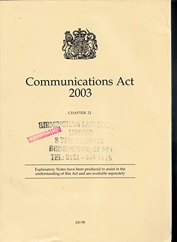 Book Communications Act 2003 (public General Acts - Elizabeth Ii) free