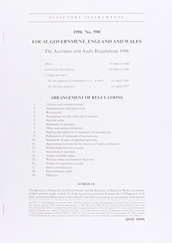 Book The Accounts and Audit Regulations 1996: Local Government, England and Wales (Statutory Instruments: 1996: 590) free