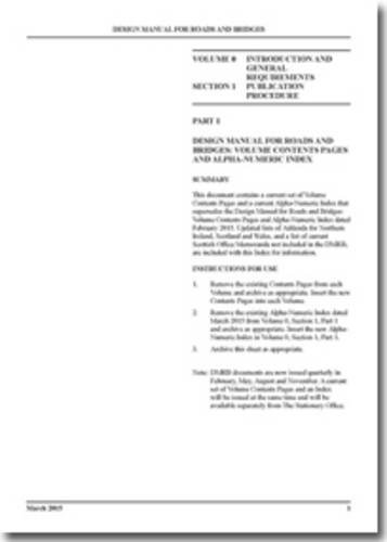 Book Design manual for roads and bridges: Vol. 0: Introduction and general requirements, Section 1: Publication procedure, Part 1: Design manual for roads ... volume contents pages and alpha-numeric index free