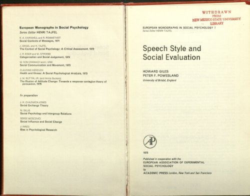 Book Speech style and social evaluation (European monographs in social psychology) free