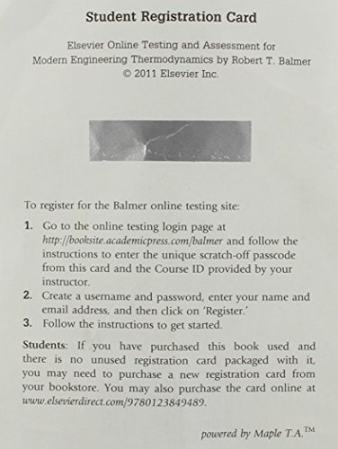 Book Modern Engineering Thermodynamics With Online Testing: Modern Engineering Thermodynamics Online Testing Registration Card free
