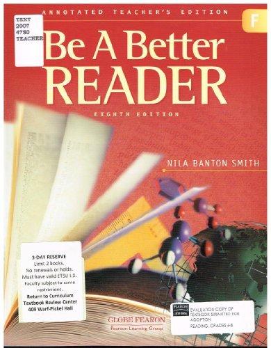 Book Globe Fearon Be a Better Reader Level F Annotated Teachers Edition 2003c free