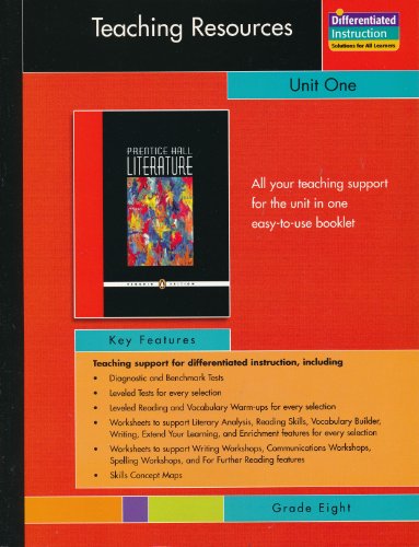 Book PRENTICE HALL LITERATURE PENGUIN EDITION TEACHING RESOURCES UNIT 1: FICTION AND NONFICTION GRADE 8 2007C free