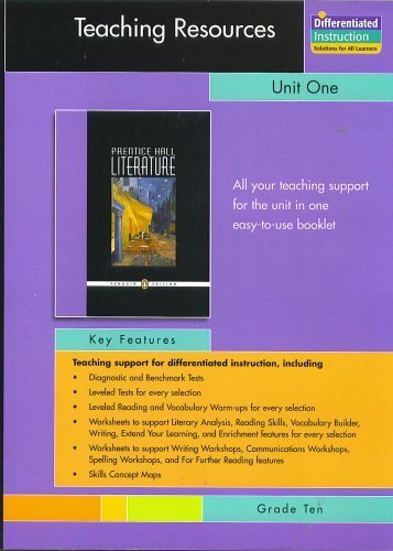 Book PRENTICE HALL LITERATURE PENGUIN EDITION TEACHING RESOURCES UNIT 1: FICTION AND NONFICTION GRADE 10 2007C free