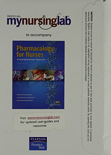 Book Pharmacology for Nurses Mynursinglab Student Access Code Card free