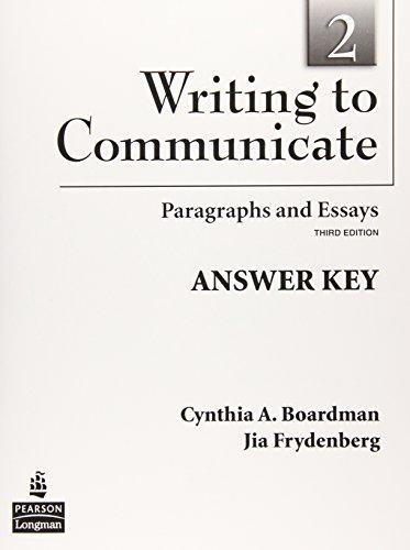 Book Writing to Communicate Answer Key (Level 2) Paragraphs and Essays free