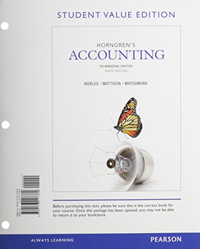 Book Horngren's Accounting, The Managerial Chapters, Student Value Edition (10th Edition) free