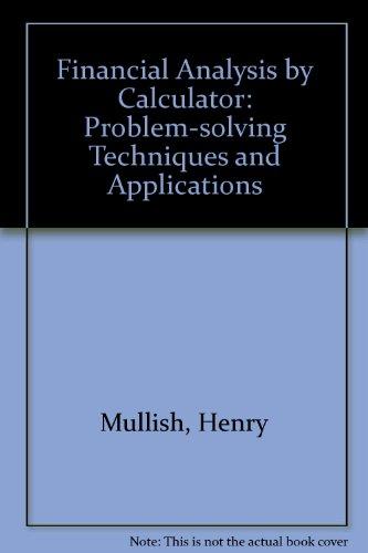 Book Financial Analysis By Calculator Problem-solving Techniques With Applications free