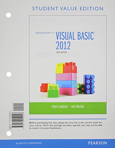 Book Starting Out with Visual Basic 2012, Student Value Edition Plus MyProgrammingLab with Pearson eText -- Access Card Package (6th Edition) free