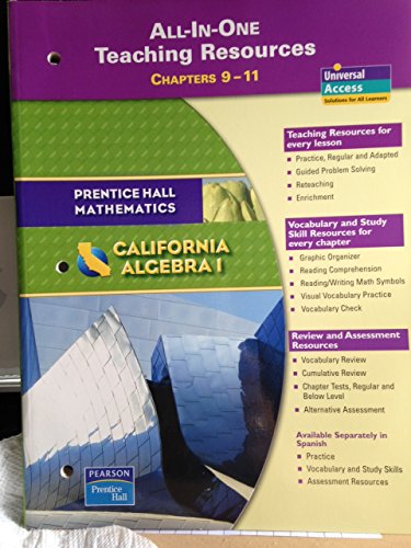 Book Prentice Hall Mathematics California Algebra 1 All-in-one Teaching Resources Chapters 9-11 free