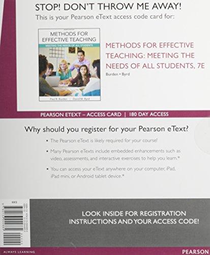 Book Methods for Effective Teaching: Meeting the Needs of All Students, Enhanced Pearson eText -- Access Card (7th Edition) free