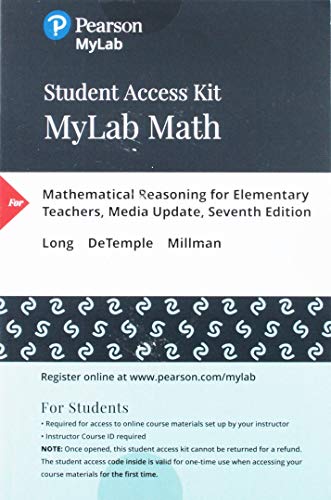 Book MyLab Math with Pearson eText -- 24 Month Access Card -- for Mathematical Reasoning for Elementary Teachers - Media Update free