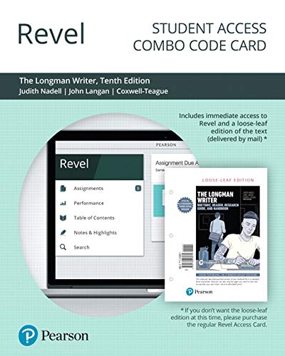 Book Revel for The Longman Writer: Rhetoric, Reader, and Research Guide -- Combo Access Card free