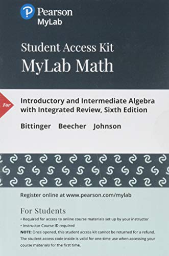 Book MyLab Math with Pearson eText -- 24 Month Standalone Access Card -- for Introductory and Intermediate Algebra with Integrated Review free