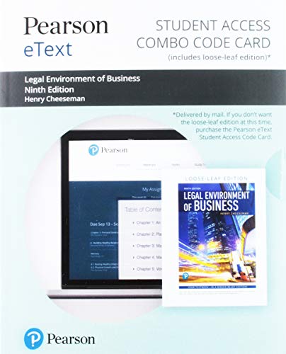 Book Pearson eText for Legal Environment of Business: Online Commerce, Ethics, and Global Issues -- Combo Access Card free