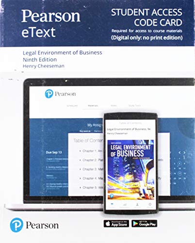 Book Pearson eText for Legal Environment of Business: Online Commerce, Ethics, and Global Issues -- Access Card free