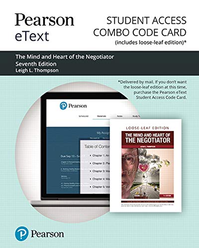 Book Pearson eText for The Mind and Heart of the Negotiator -- Combo Access Card free