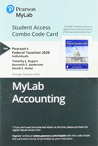 Book MyLab Accounting with Pearson eText -- Combo Access Card -- for Pearson's Federal Taxation 2020 Individuals free