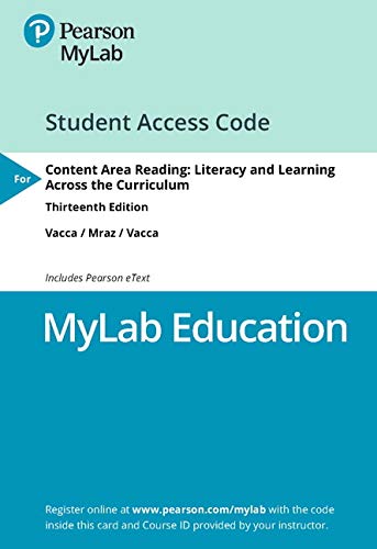 Book MyLab Education with Pearson eText -- Access Card -- for Content Area Reading: Literacy and Learning Across the Curriculum free