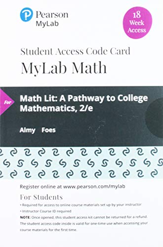 Book MyLab Math with Pearson eText -- 18 Week Standalone Access Card -- for Math Lit free
