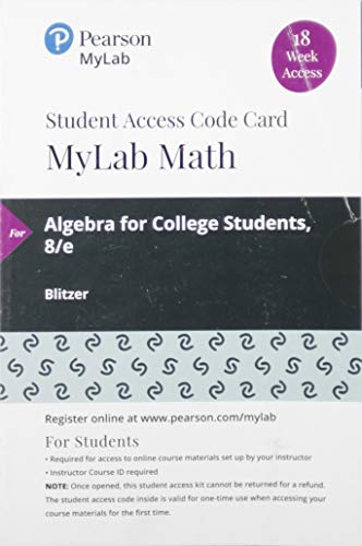 Book MyLab Math with Pearson eText -- 18 Week Standalone Access Card -- for Algebra for College Students free