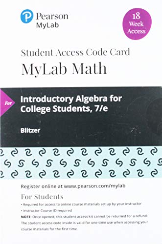Book MyLab Math with Pearson eText -- 18 Week Standalone Access Card -- for Introductory Algebra for College Students free