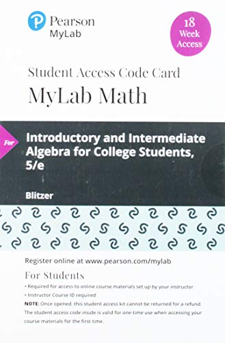 Book MyLab Math with Pearson eText -- 18 Week Standalone Access Card -- for Introductory and Intermediate Algebra for College Students free