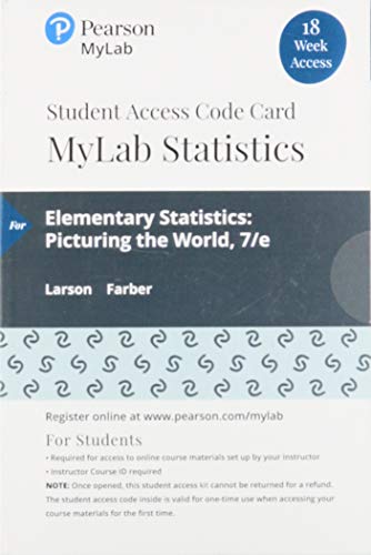 Book MyLab Statistics with Pearson eText -- 18 Week Standalone Access Card -- for Elementary Statistics: Picturing the World free