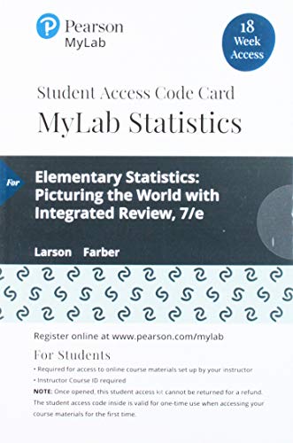 Book MyLab Statistics with Pearson eText -- 18 Week Standalone Access Card -- for Elementary Statistics: Picturing the World with Integrated Review free