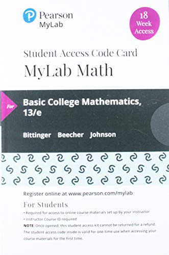 Book MyLab Math with Pearson eText -- 18 Week Standalone Access Card -- for Basic College Mathematics free