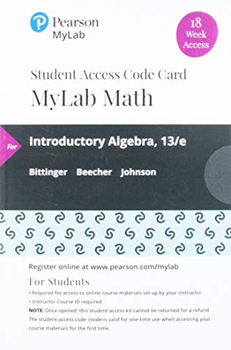 Book MyLab Math with Pearson eText -- 18 Week Standalone Access Card -- for Introductory Algebra free
