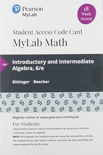 Book MyLab Math with Pearson eText -- 18 Week Standalone Access Card -- for Introductory and Intermediate Algebra free