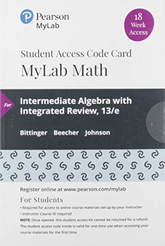 Book MyLab Math with Pearson eText -- 18 Week Standalone Access Card -- for Intermediate Algebra with Integrated Review free