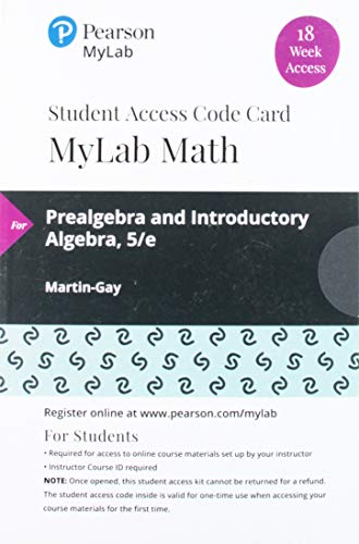 Book MyLab Math with Pearson eText -- 18 Week Standalone Access Card -- for Prealgebra & Introductory Algebra free