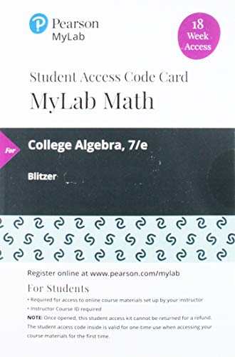 Book MyLab Math with Pearson eText -- 18 Week Standalone Access Card -- for College Algebra free