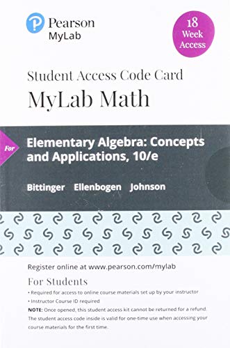 Book MyLab Math with Pearson eText -- 18 Week Standalone Access Card -- for Elementary Algebra: Concepts and Applications free