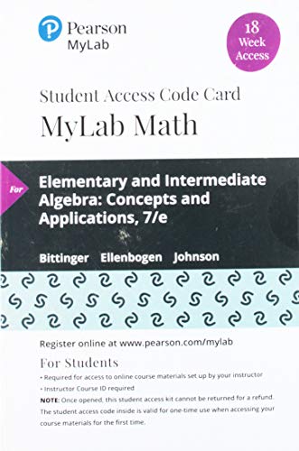 Book MyLab Math with Pearson eText -- 18 Week Standalone Access Card -- for Elementary and Intermediate Algebra: Concepts and Applications free