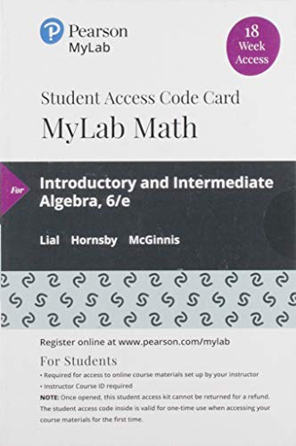 Book MyLab Math with Pearson eText -- 18 Week Standalone Access Card -- for Introductory and Intermediate Algebra free