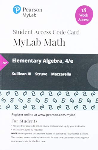 Book MyLab Math with Pearson eText -- 18 Week Standalone Access Card -- for Elementary Algebra free