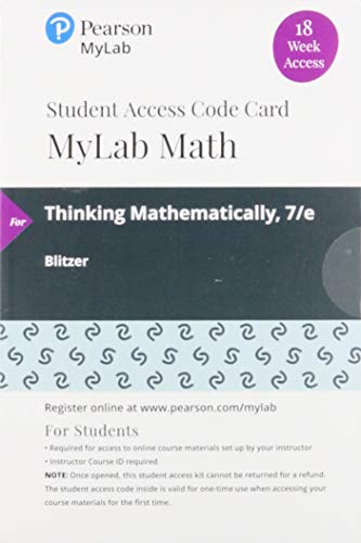 Book MyLab Math with Pearson eText -- 18 Week Standalone Access Card -- for Thinking Mathematically free