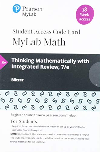 Book MyLab Math with Pearson eText -- 18 Week Standalone Access Card -- for Thinking Mathematically with Integrated Review free