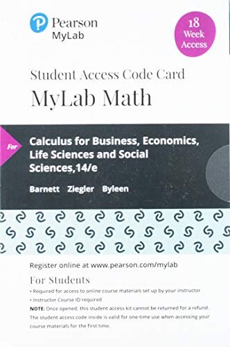 Book MyLab Math with Pearson eText -- 18 Week Standalone Access Card -- for Calculus for Business, Economics, Life Sciences and Social Sciences free