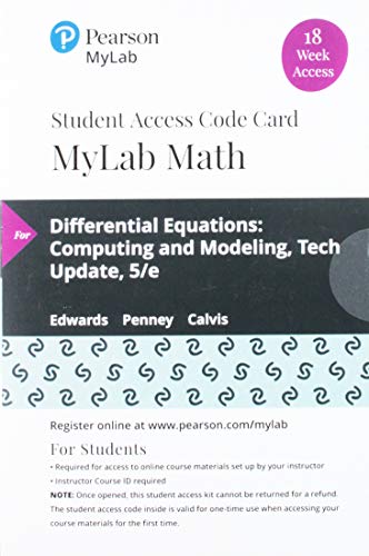 Book MyLab Math with Pearson eText -- 18 Week Standalone Access Card -- for Differential Equations: Computing and Modeling, Tech Update free