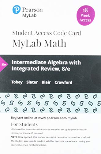 Book MyLab Math with Pearson eText -- 18 Week Standalone Access Card -- for Intermediate Algebra with Integrated Review free