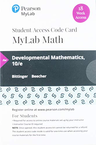 Book MyLab Math with Pearson eText -- 18 Week Standalone Access Card -- for Developmental Mathematics: College Mathematics and Introductory Algebra free
