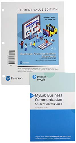 Book Business Communication Essentials, Student Value Edition + 2019 MyLab Business Communication with Pearson eText -- Access Card Package free