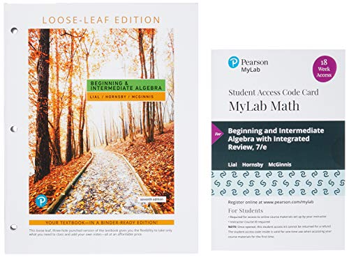 Book Beginning and Intermediate Algebra, Loose-Leaf Edition Plus MyLab Math with Pearson eText -- 18 Week Access Card Package free
