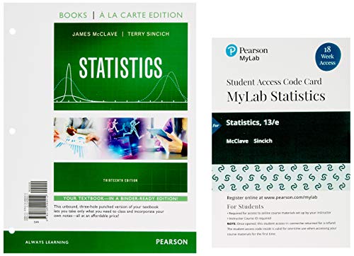 Book Statistics, Loose-Leaf Edition Plus MyLab Statistics with Pearson eText -- 18 Week Access Card Package free