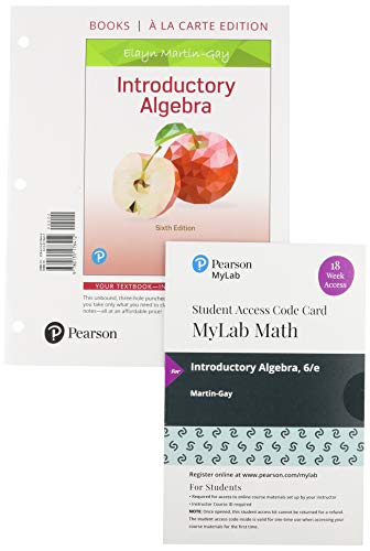 Book Introductory Algebra, Loose-Leaf Edition Plus MyLab Math with Pearson eText -- 18 Week Access Card Package free