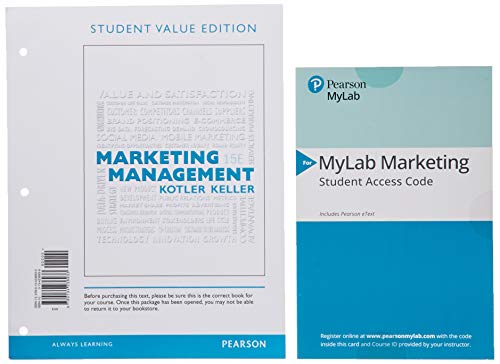 Book Marketing Management, Student Value Edition + 2019 MyLab Marketing with Pearson eText -- Access Card Package free